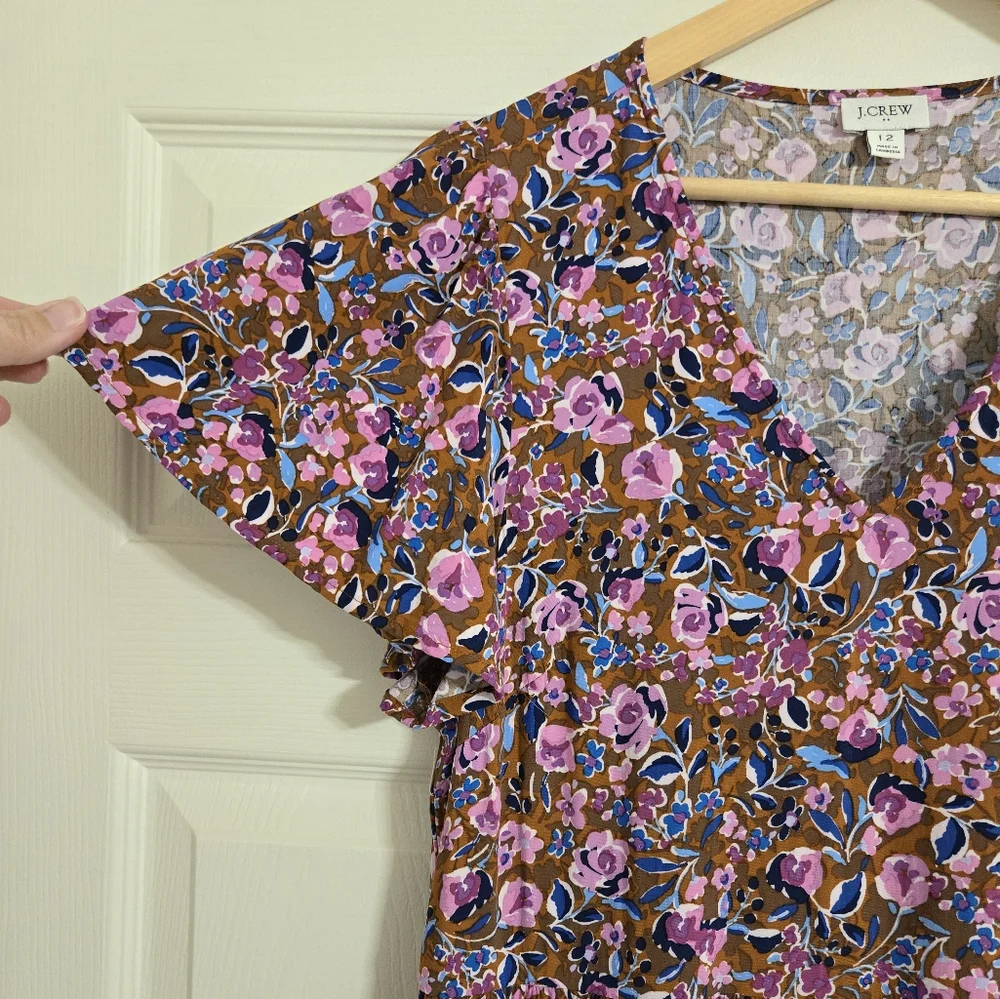 J. Crew Floral Pink , Brown And Blue Maxi Dress Size 12